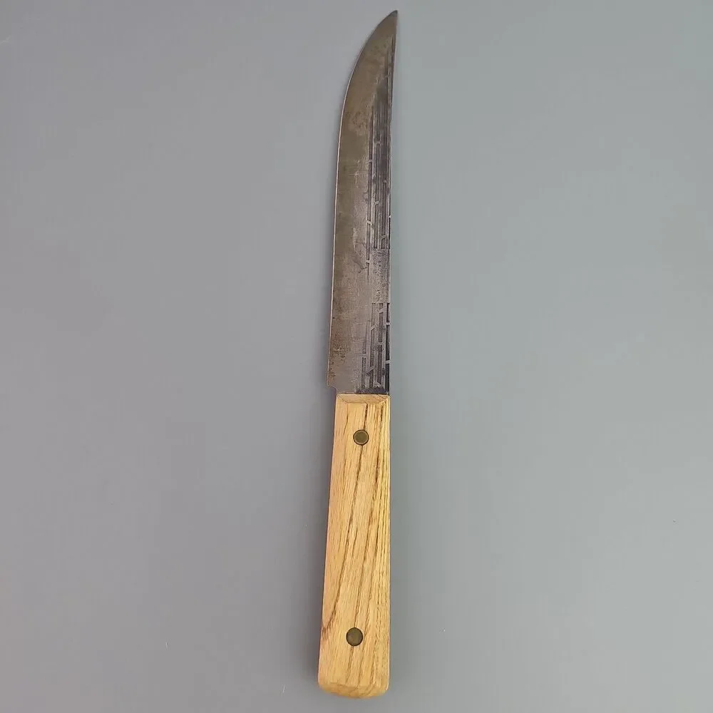 Vintage Forgecraft Hi Carbon Steel Chefs Slicing Knife 8 in Blade Wood Handle
